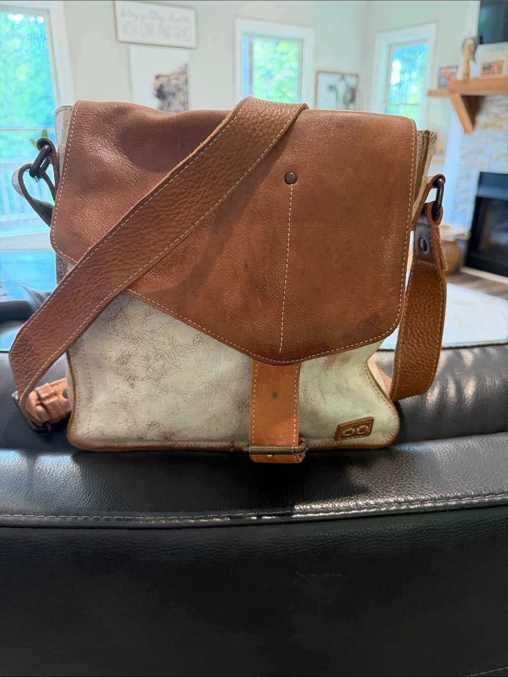 Bed Stu Brown and Cream Leather Venice Beach II Crossbody Bag